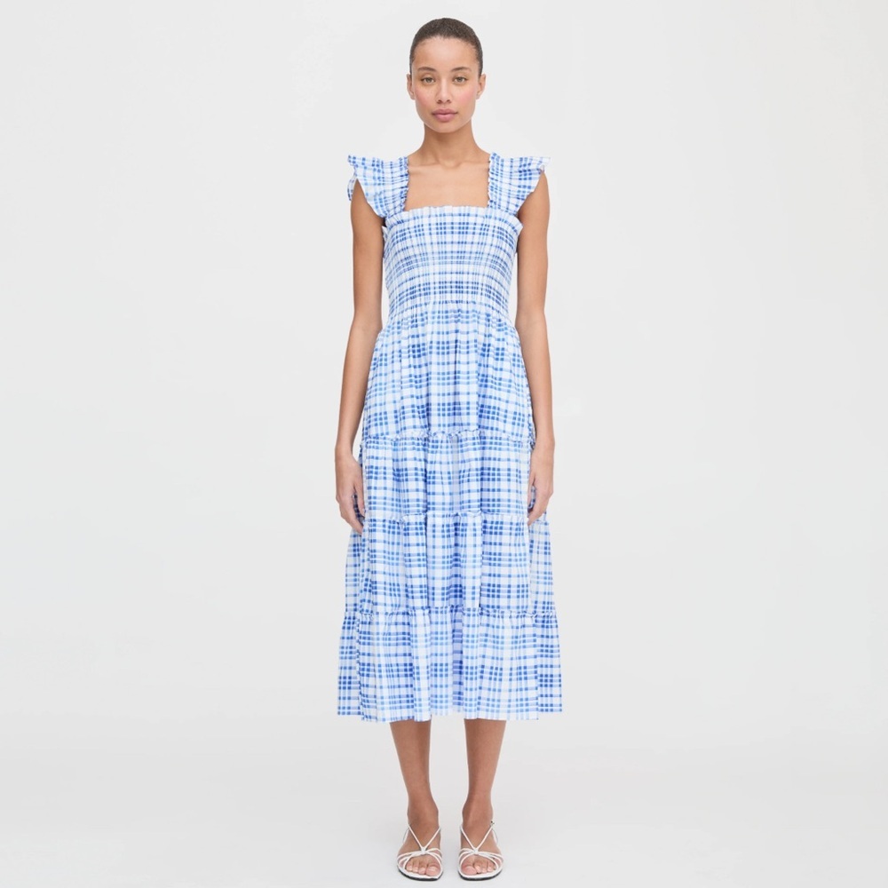 Hill House Home The Ellie Nap Dress Blue Watercolor Gingham NWT Size S